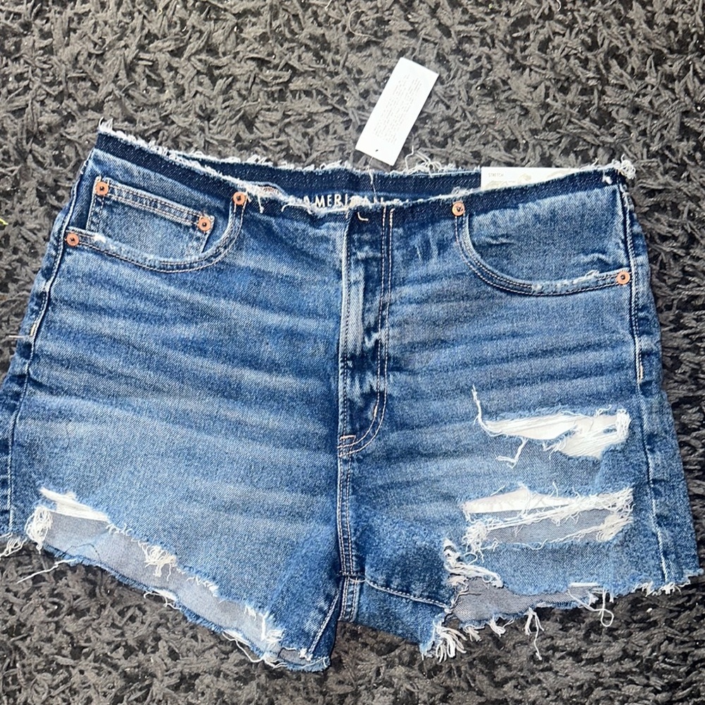 American Eagle Outfitters Blue Distressed Jean Shorts